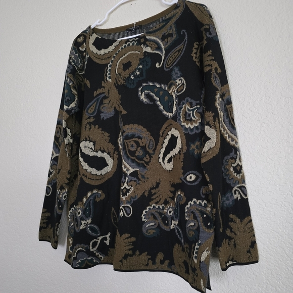Lafayette 148 NY Bateau Neck Merino Paisley Jacquard Sweater Medium - Picture 5 of 8